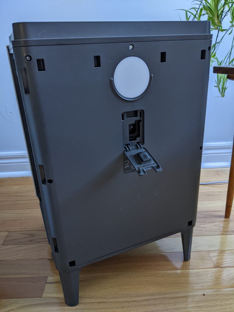 Image of Airmega 300S with front panel removed exposing the pollution sensor