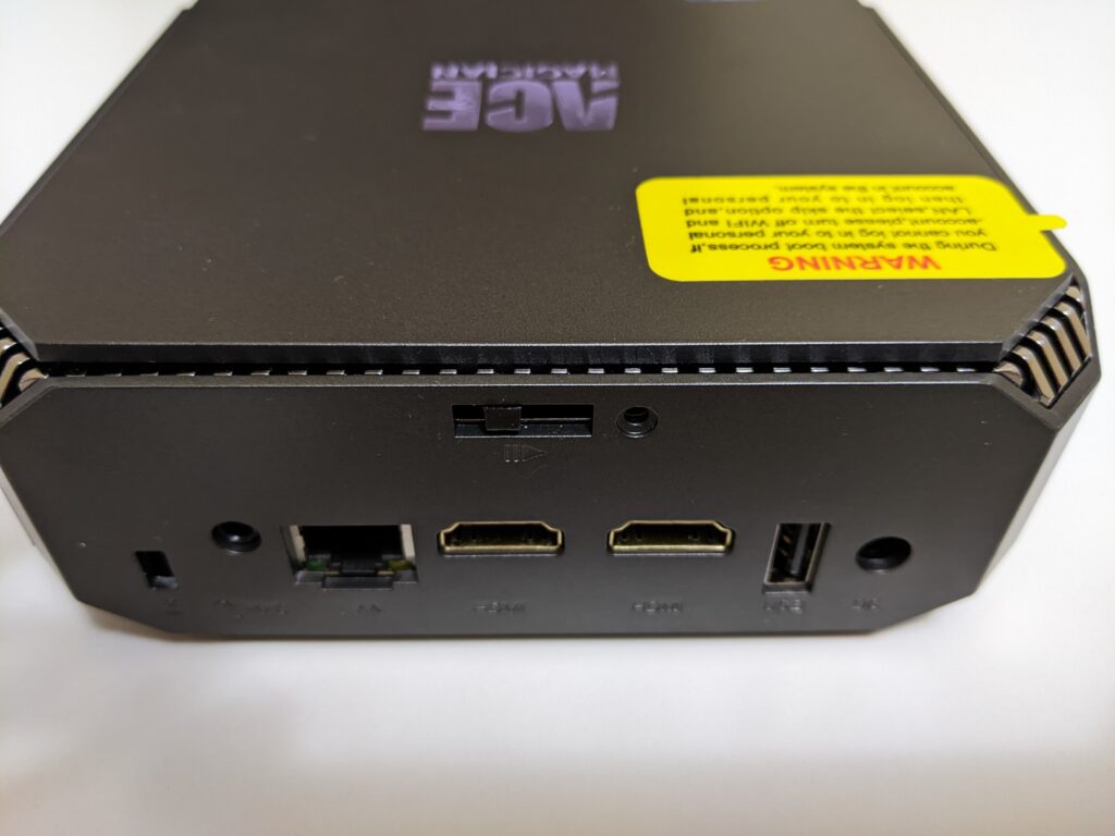 The back of the AK2 Pro has the majority of the peripheral ports including 2 HDMI ports for a dual monitor setup.