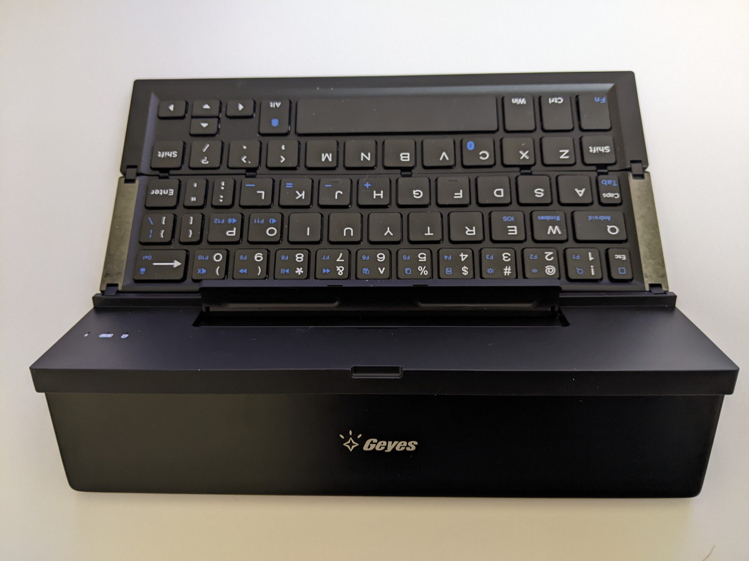 Geyes mini keyboard fully opened with kickstand extended